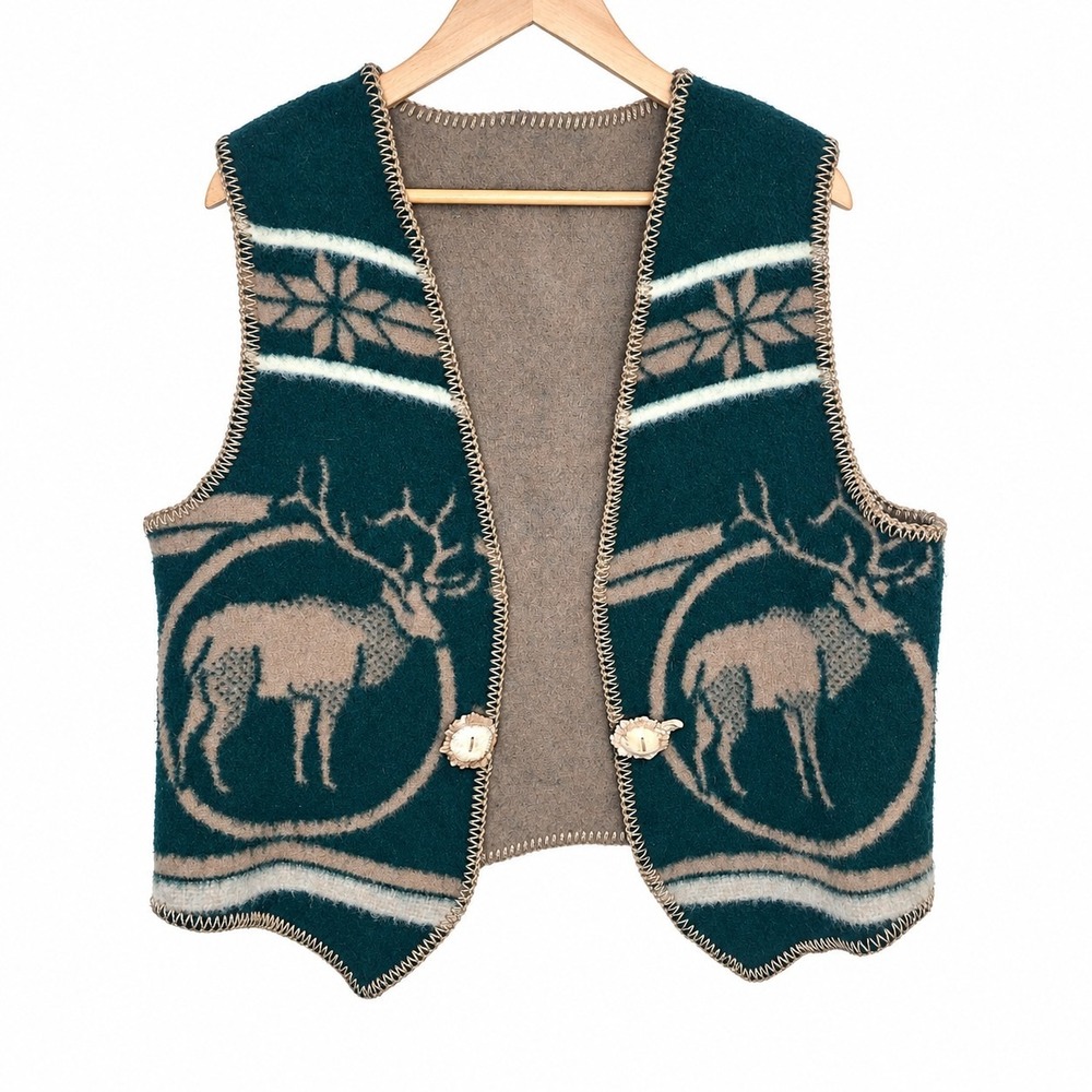 Vtg Buffalo Run Designs by Marcia Wool Deer Elk Vest Western Southwestern USA